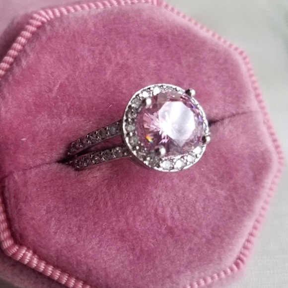 Swarovski Jewelry - Swarovski Elements 925 Sterling Silver Round Pink Solitaire Halo Ring NEW